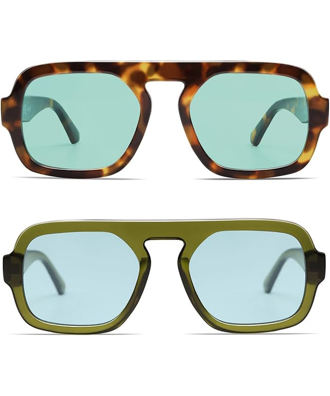 VANLINKER Oversized Retro Square Aviator Sunglasses for Women Men 70s Vintage Style Trendy Big Flat Top Sun Glasses VL9826