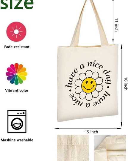 AUSVKAI Canvas Tote Bag Aesthetic for Women, Cute Reusable Cloth Cotton Bags for Shopping Beach Grocery