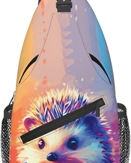 Animal Face Sling Bag Crossbody Bags Chest Bag Backpack for Travel Running and Hiking for Men Women Colorful Hedgehog
