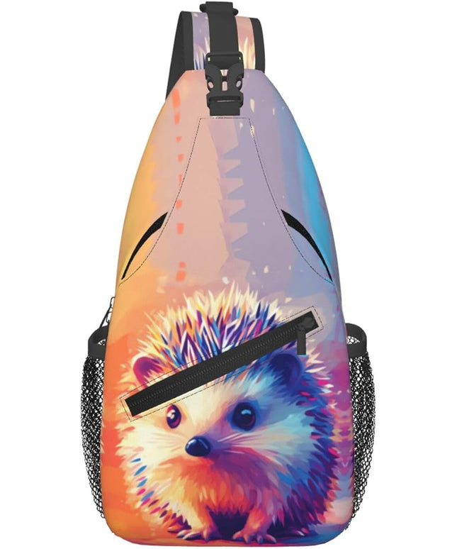 Animal Face Sling Bag Crossbody Bags Chest Bag Backpack for Travel Running and Hiking for Men Women Colorful Hedgehog