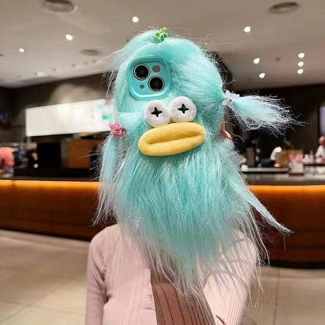 for iPhone 16 Case,Funny and Silly Weird Furry Phone Cases [DIY Long Hair with Hairclip] Ugly Phone Case Swap Challenge Gifts with Friends (Green)