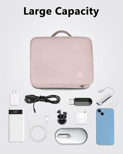MATEIN Travel Cord Organizer for Women, Large Tech Storage Bag Water Resistant Electronic Accessories Case with Handle for Cord, Cables, Cellphone, Tablet (Up to 12.9inch), Powerbank, Soft Pink