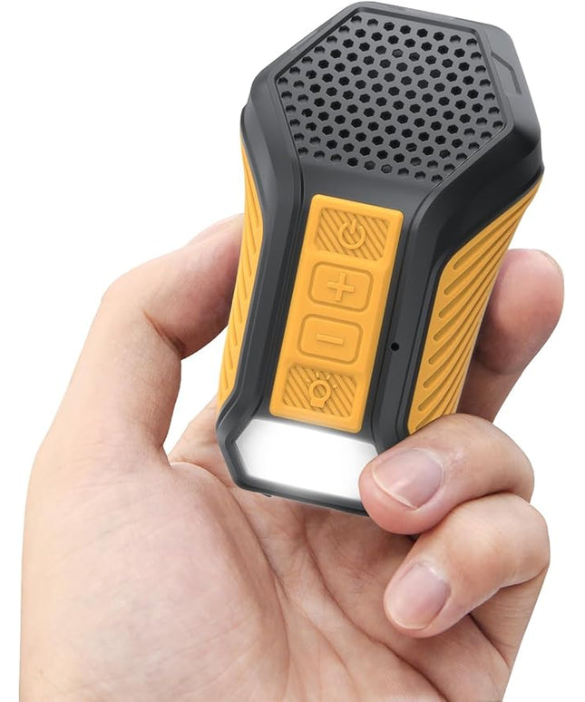 INGA Wearable Bluetooth Speaker, Mini Clip-on Portable Speaker with Light & Warning Lamp, Built-in Mic, Hands-Free Calling, for Work, Cycling, Golf & Outdoor Use (Yellow)