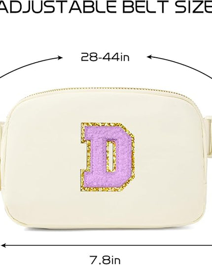Gitus Gifts for 8 9 10 11 12 Year Old Girls Belt Bag Fanny Pack Crossbody Bags with Initial Letter Patch Cute Stuff Birthday Gifts for Teen Girls Women Personalized Trend Stuff (Ivory-D)