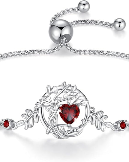 FANCIME Tree of life Birthstone Bracelet for Women Sterling Silver Tree Jewelry Birthstone Charm Bracelet Gemstone Anniversary Birthday Christmas Gifts for Wife Mom Her
