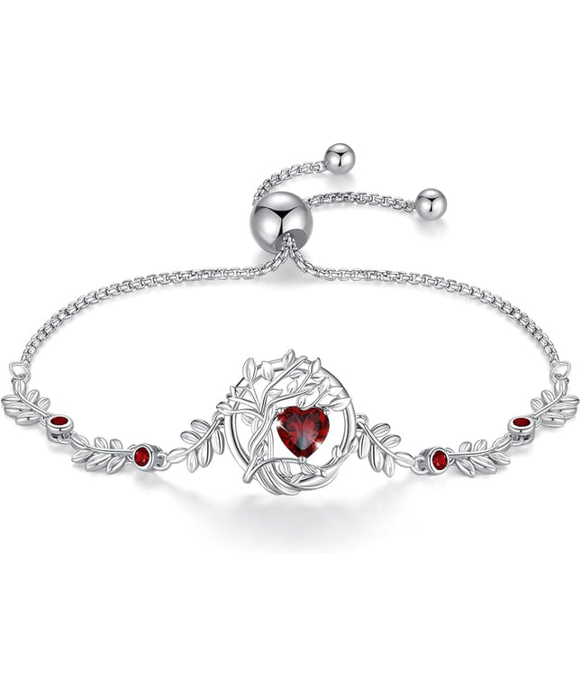 FANCIME Tree of life Birthstone Bracelet for Women Sterling Silver Tree Jewelry Birthstone Charm Bracelet Gemstone Anniversary Birthday Christmas Gifts for Wife Mom Her