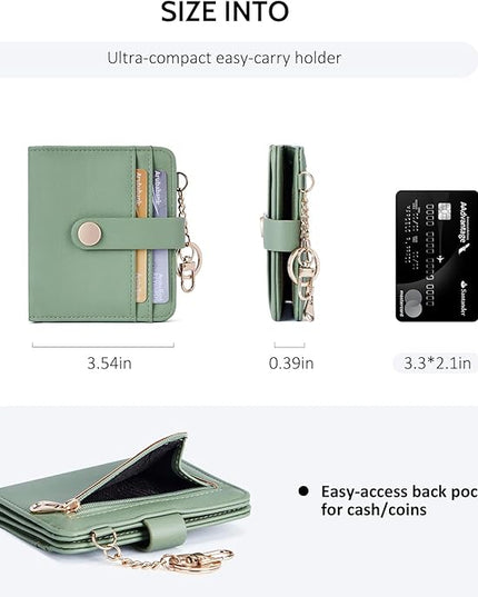 POIUGOYA Slim Wallet for Women,RFID Blocking Bifold Credit Card Holder with Zipper Coin Pocket,ID Window,Keychain
