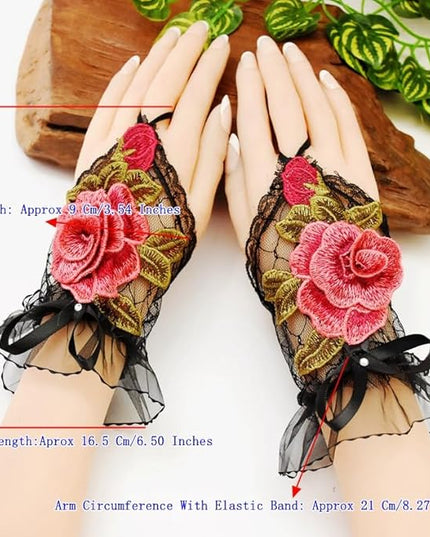 Specell Embroidered Flowers Lace Fingerless Gloves - for Bridal Wedding Cocktail Tea Party Evening Prom Costumes Cosplay