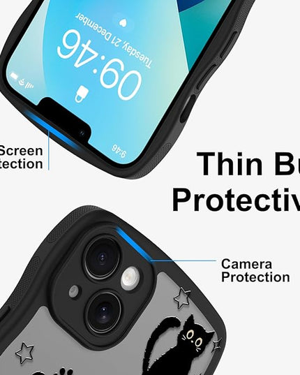 Cute Case for iPhone 13 Case [Compatible with MagSafe] with Kawaii Black Cats Cat Print Pattern Design for Women Girls, Soft Wavy Edge Anti-Slip Animal Magnetic Protective Phone Cover