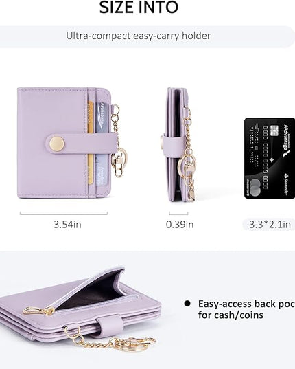 POIUGOYA Slim Wallet for Women,RFID Blocking Bifold Credit Card Holder with Zipper Coin Pocket,ID Window,Keychain