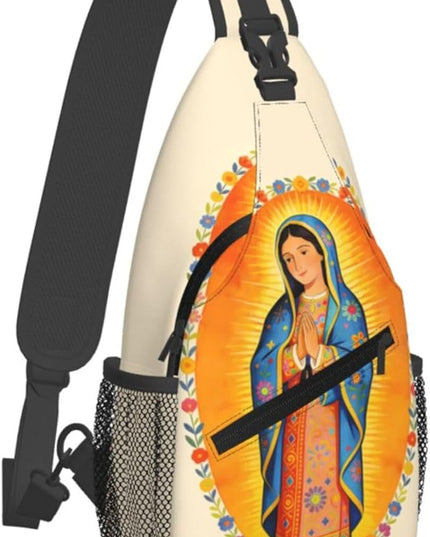 Our Lady of Guadalupe Sling Bag Crossbody Bags Clovers Chest Bag for Travel Hiking for Men Women Flower Mary 5