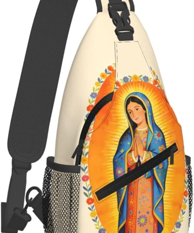 Our Lady of Guadalupe Sling Bag Crossbody Bags Clovers Chest Bag for Travel Hiking for Men Women Flower Mary 5