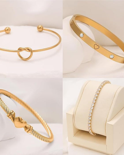 18 K Gold Plated Love Bangle Bracelet Stack Cuff Jewelry for Women Jewelry Set for Women Gift with Box