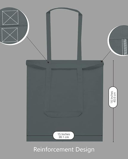 TOPDesign 12-Pack Economical 16"x15" Grey Cotton Tote Bag, Lightweight Medium Reusable Grocery Shopping Cloth Bags, Suitable for DIY, Advertising, Promotion, Gift, Activity