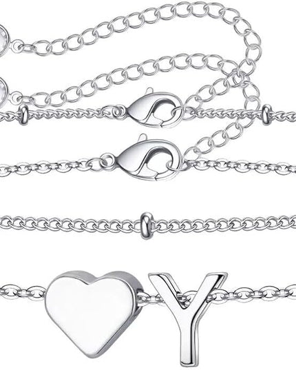 M MOOHAM Valentines Day Gifts for Kids Teen Girls -14K-Gold-Plated Heart Initial A-Z Bracelets for Women Girl Dainty Gold Bracelets Birthday Valentines Gifts for Women Her Teenage Girls Kid Teen Gift