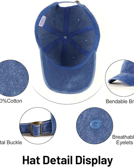 XXL Oversize Washed Denim Baseball Cap,Low Profile Jean Sports Cap for Big Heads 23.5"-25.5",Large Pigment Dyed Dad Hat