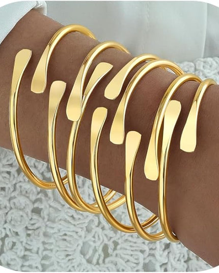 ÌF ME Gold Bangle Bracelets for Women, Indian Bangles Stackable Set, Multi Layer Textured 14K Gold Plated Chunky Bracelets Boho Jewelrys Set
