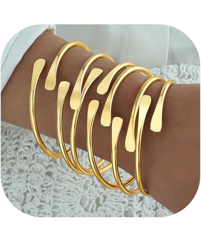 ÌF ME Gold Bangle Bracelets for Women, Indian Bangles Stackable Set, Multi Layer Textured 14K Gold Plated Chunky Bracelets Boho Jewelrys Set