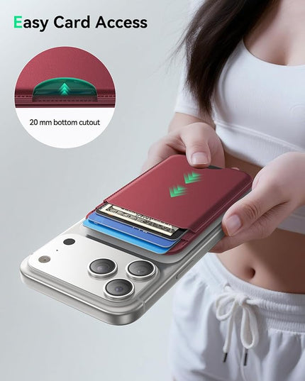 Fanseesy for MagSafe Wallet with Stand, 5 Card Holder, Slim Leather Magnetic Wallet for iPhone 17/16/15/14/13/12 Pro Max Plus Air Series, 3 Card Slots & 1 Cash Slot,WineRed