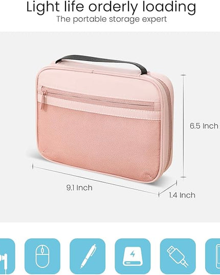 Electronics Organizer Bag, Portable Cable Organizer Case Travel Electronic Accessories Storage Case - Travel storage bag for Cables, Chargers, Phone, SD Cards - Pink