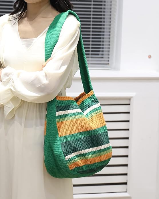 ENBEI Women's Crochet Tote Bag Knit Shoulder bag,Aesthetic Bag,Cute Eco-Friendly Tote for Travel,Daily Use,Gift Box Packaging