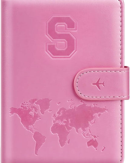 Passport Holder Cover Initail Letter A-Z Travel Wallet Embossed Design RFID Blocking Card Holder Personalized Gift Passport Cover Wallet, Passport Book Holders for Women and Girls, Pink-S