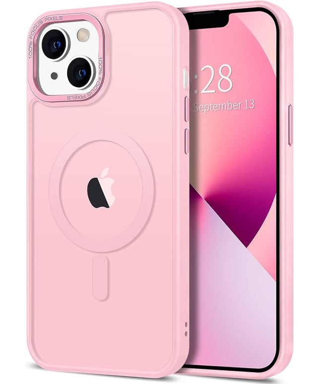 Hython Case for iPhone 13 Mini Case Magnetic Translucent Matte Phone Cases 5.4" [Compatible with MagSafe] Thin Slim Fit Shockproof Bumper Hard Protective Cover for Women Men Girls, Frosted Tender Pink