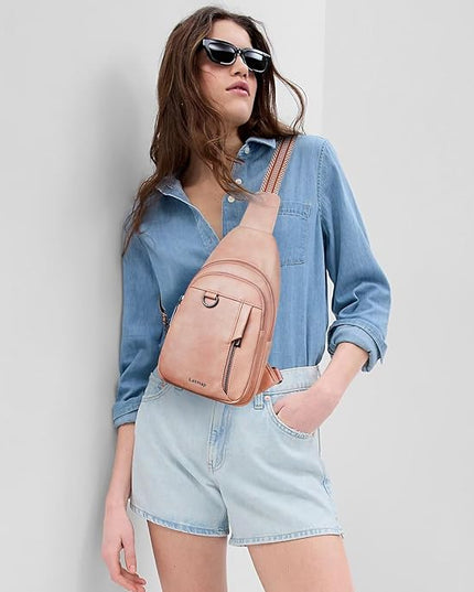 7L Sling Bag for Women Men Leather Small Sling Backpack Daypack Anti Theft Fanny Pack Crossbody Purse Travel