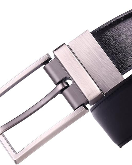 beltox fine Men's Dress Belt Leather Reversible 1.25" Wide Rotated Buckle Gift Box
