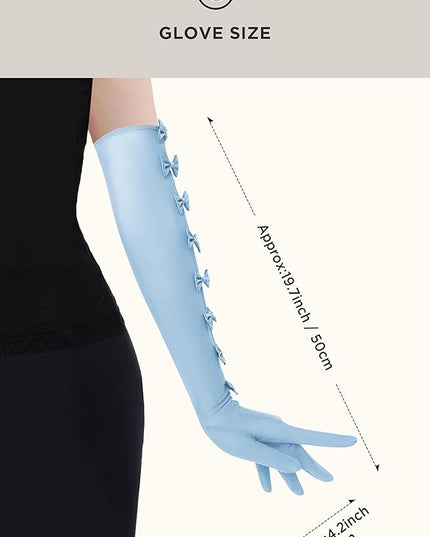 BABEYOND Lace Gloves for Women - Princess Gloves Long Stretchy Bow Mesh Tulle Sheer for Costume Opera Party