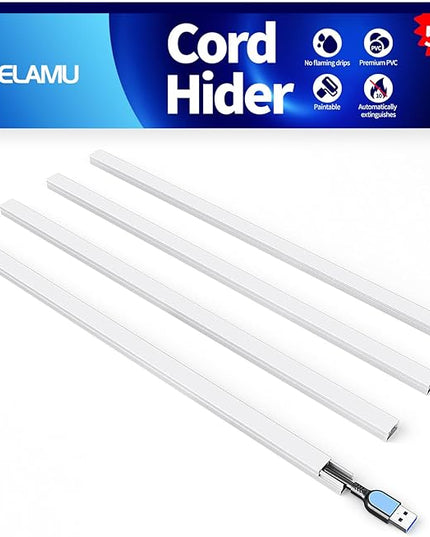 Delamu 56.7in Cord Hider, Cord Covers for Mini Wire on Wall, Paintable Cable Hider Wire Covers for Cords, Self-Adhesive Cable Cover Management, Easy Set-up Wires Hiders for TV, W0.55 H0.4in, White