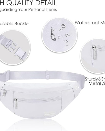 MAXTOP Large Crossbody Fanny Pack with 4-Zipper Pockets,Gifts for Enjoy Sports Festival Workout Traveling Running Casual Hands-Free Wallets Waist Pack Phone Bag Carrying All Phones