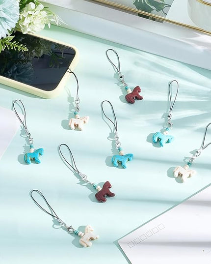 CRASPIRE 18pcs Horse Synthetic Turquoise Cell Phone Charm Pony Ornament Mobile Straps Keychain Car Key Hanging Wallet Pendants Decor Accessories Gift Women Decoration