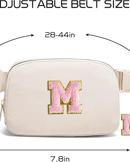 Gitus Belt Bag Fanny Pack Crossbody Bags with Initial Letter Patch Cute Stuff Birthday Gifts for Teenager Girls Trendy Preppy Stuff for Teen Girls(Beige-M)
