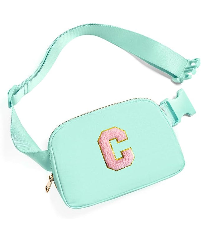Gitus Belt Bag Fanny Pack Crossbody Bags with Initial Letter Patch Cute Stuff Birthday Gifts for Teenager Girls Trendy Preppy Stuff for Teen Girls Cool Stuff for Teens (Mint Green-C)