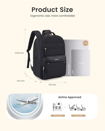 LOVEVOOK Laptop Backpack for Women with 2X Extra-Large Tumbler Pockets, 15.6" Work Backpack Purse, Travel Personal Item Bag, Carry On Business Computer Bag for Office, School, Lustrous Graphite