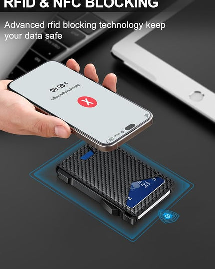 Wallet for Men RFID Wallet with 2 ID Windows & Money Clip, Slim Pop Up Card Holder for 10-12 Cards, Bifold Minimalist Smart Wallet for Front Pocket, Compact Metal Credit Card Holder, Gifts for Men