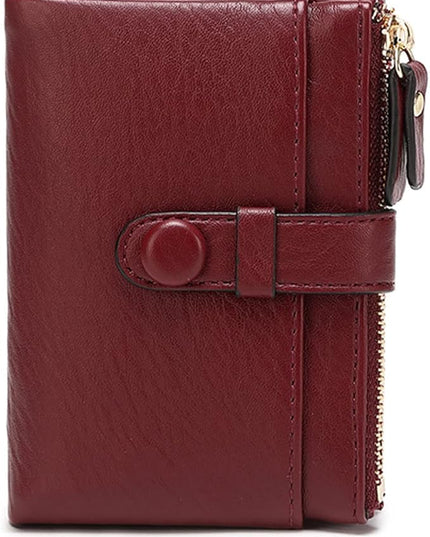 AOXONEL Women's Wallets Leather Wallets for Women Rfid Small Ladies Wallet Billfolds for Women,Trifold Mini Wallets for Women with Double Zipper Coin Pocket (Red)