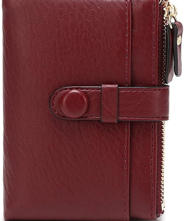 AOXONEL Women's Wallets Leather Wallets for Women Rfid Small Ladies Wallet Billfolds for Women,Trifold Mini Wallets for Women with Double Zipper Coin Pocket (Red)