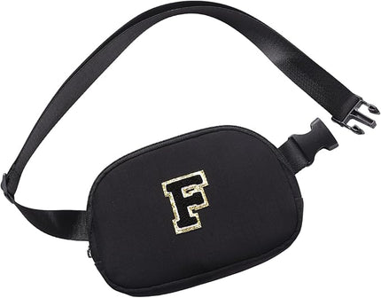 Glratn Initial Letter Belt Bag Crossbody Bags Fanny Pack For Girls，Birthday Gifts for 6 7 8 9 10 11 12 13 14 15 Year Old Girls,Purse for Kids,Cute Teen Trendy Stuff Travel Essentials.（Black-F）