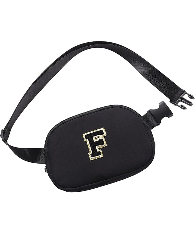 Glratn Initial Letter Belt Bag Crossbody Bags Fanny Pack For Girls，Birthday Gifts for 6 7 8 9 10 11 12 13 14 15 Year Old Girls,Purse for Kids,Cute Teen Trendy Stuff Travel Essentials.（Black-F）