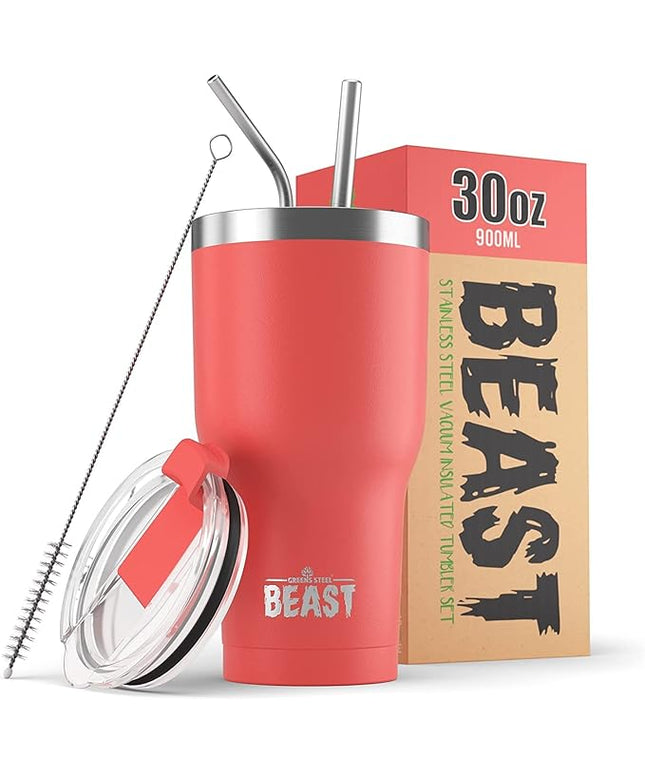Beast 30 oz Tumbler Stainless Steel Vacuum Insulated Coffee Ice Cup Double Wall Travel Flask (Coral Pink)