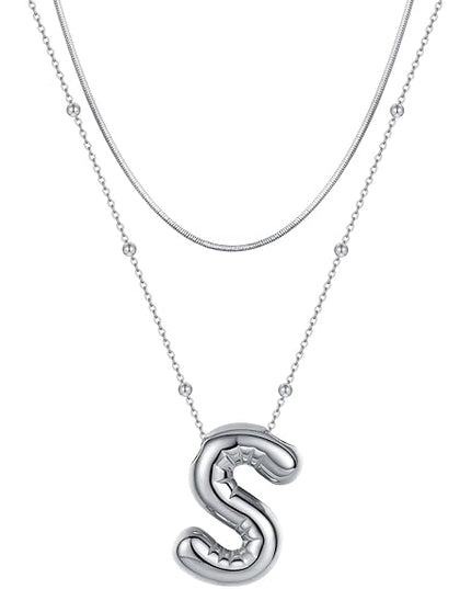 LUCA SMITH Initial Necklaces for Women, Dainty Balloon Bubble Letter, Name Letter Alphabet Pendant Layered Choker Chain Jewelry Gift