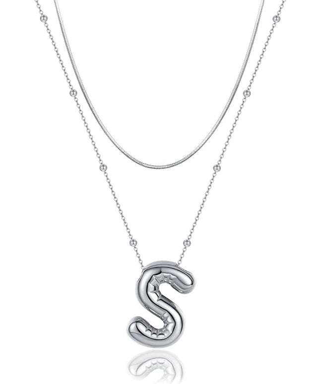 LUCA SMITH Initial Necklaces for Women, Dainty Balloon Bubble Letter, Name Letter Alphabet Pendant Layered Choker Chain Jewelry Gift