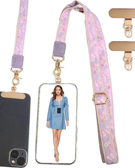 LEMEDE Phone Charm Lanyard, Gold Buckle Adjustable Crossbody and Wrist Strap with 2pcs 360-Degree Rotatable Phone Pad