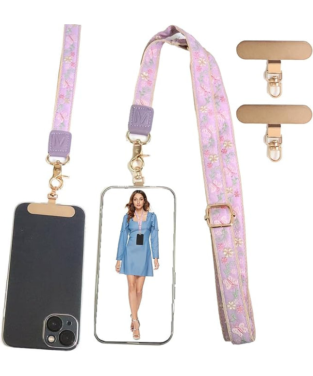LEMEDE Phone Charm Lanyard, Gold Buckle Adjustable Crossbody and Wrist Strap with 2pcs 360-Degree Rotatable Phone Pad