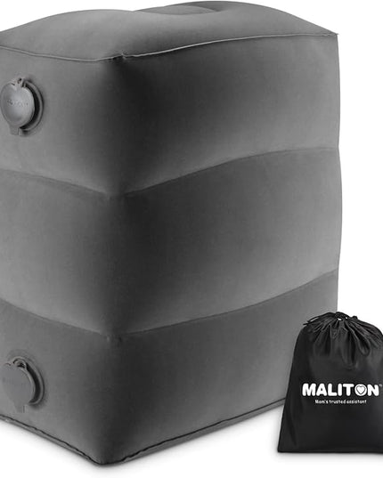 Maliton Inflatable Travel Foot Rest Pillow, Airplane Bed for Kids, Car Foot Leg Rest Pillow, Adjustable Height for Airplane, Car, Train, Home, Office(Dark Grey, 1 Pack)