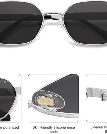 SOJOS Trendy Polarized Hexagon Sunglasses for Women Men, UV400 Retro Rectangle Shades SJ1238