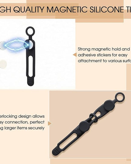 Geelin 10 Pack Magnetic Silicone Cable Ties bulk Reusable Cable Organizer Straps for Cord Management Magnetic Wire Ties for USB Cables Headphones Charger Cords Curtain Towel Straps (Black)