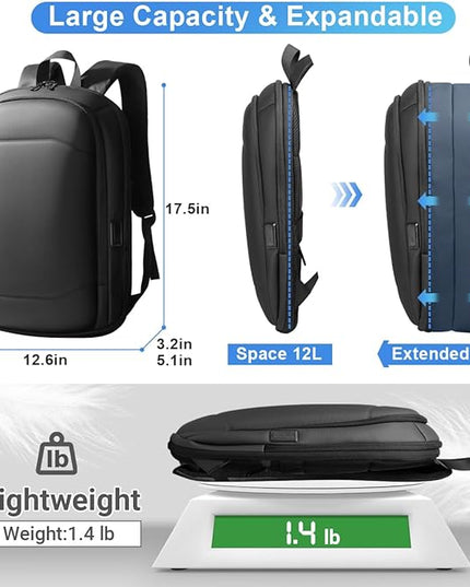 hk Business Backpack for Men 17 Inch,Slim & Expandable Waterproof Travel Laptop Backpack with USB Charging,Anti-Theft Lightweight Large Work Computer Bag,College Laptop Backpacks Gifts for Men Women